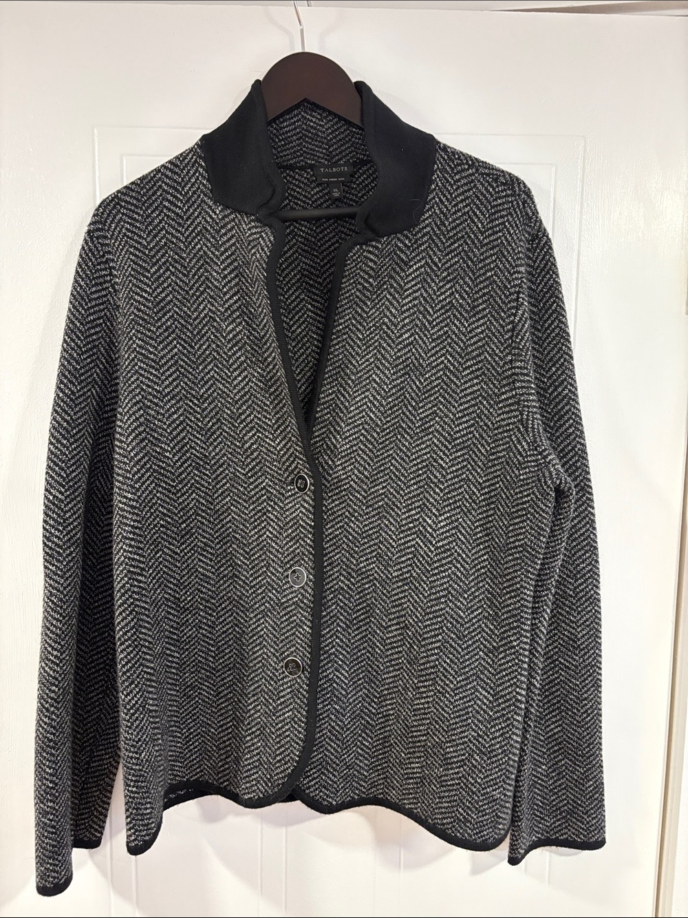 Talbots Black & Gray Herringbone Knit Blazer
